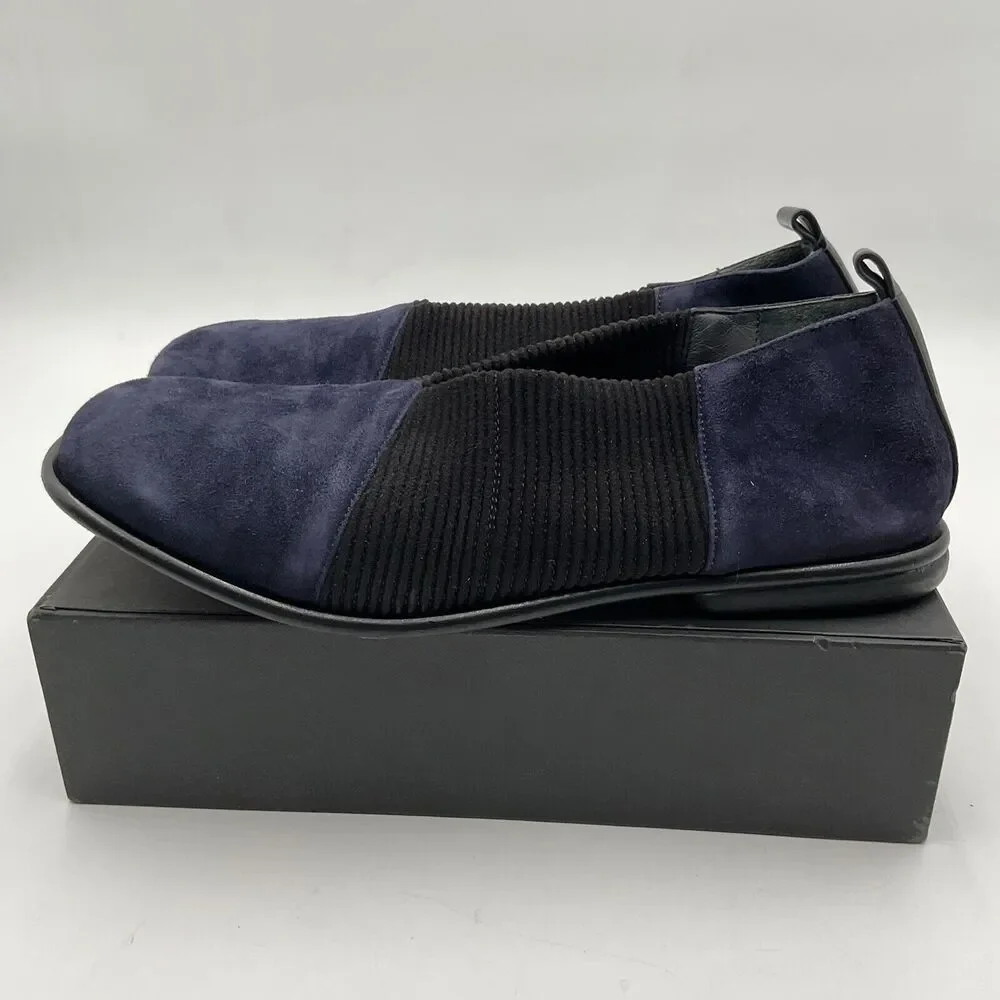 Gray Matters Navy and Black Suede Slip-On Flats